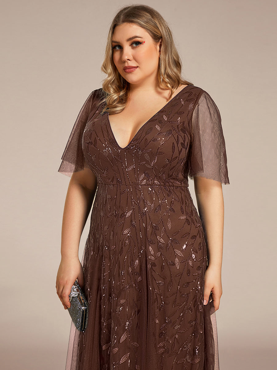 Plus Size Floor Length Formal Evening Gowns for Weddings #color_Brown