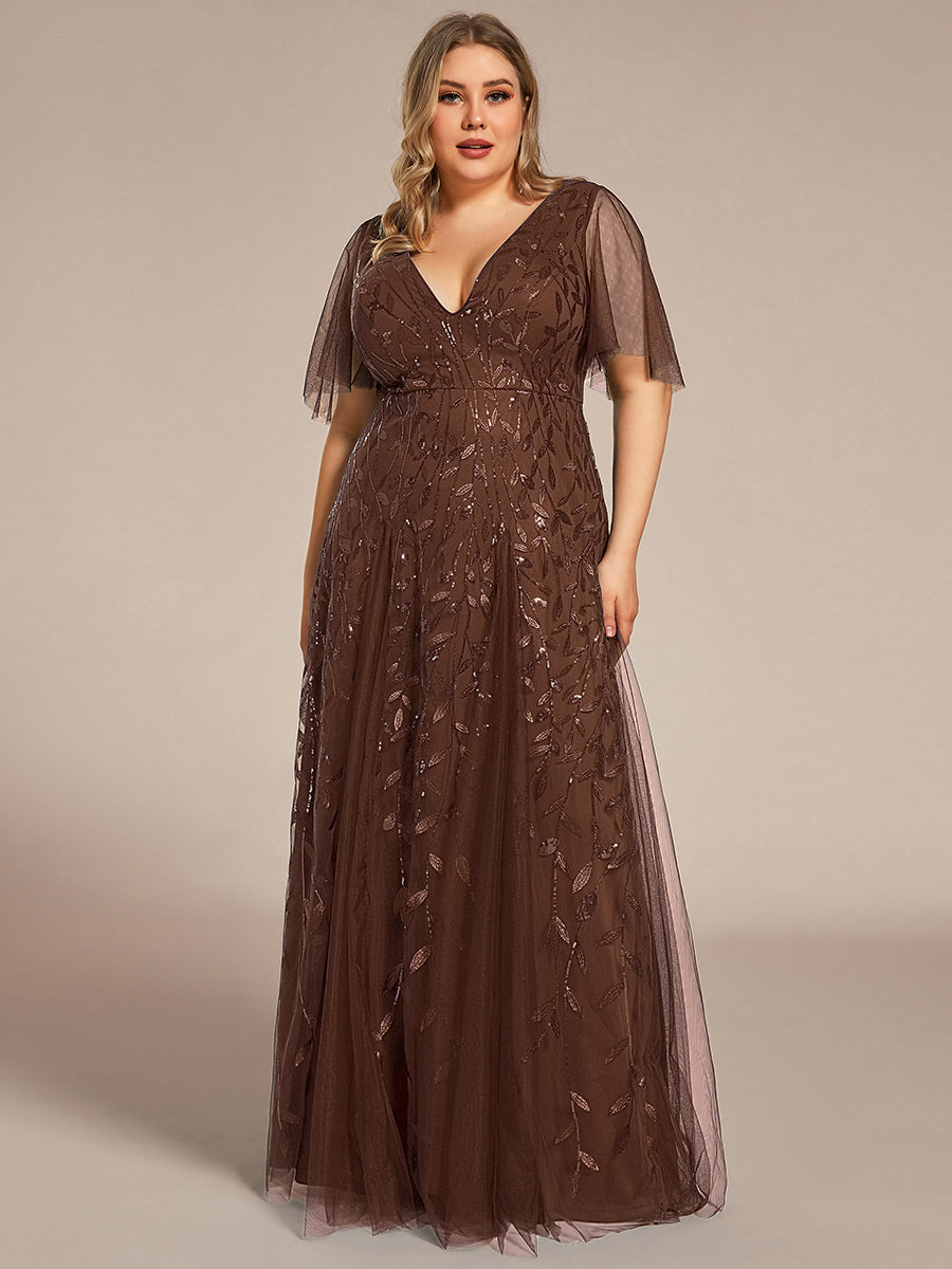 Plus Size Floor Length Formal Evening Gowns for Weddings #color_Brown