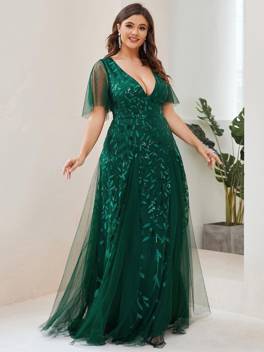 Plus Size Floor Length Formal Evening Gowns for Weddings #color_Dark Green 