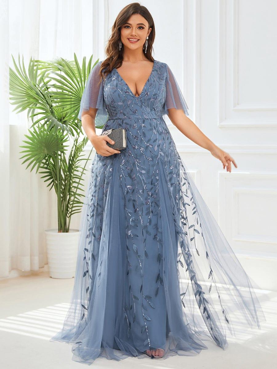 pretty ASTRAL|Plus Size Sequin Ruffle Sleeve Maxi Formal Evening