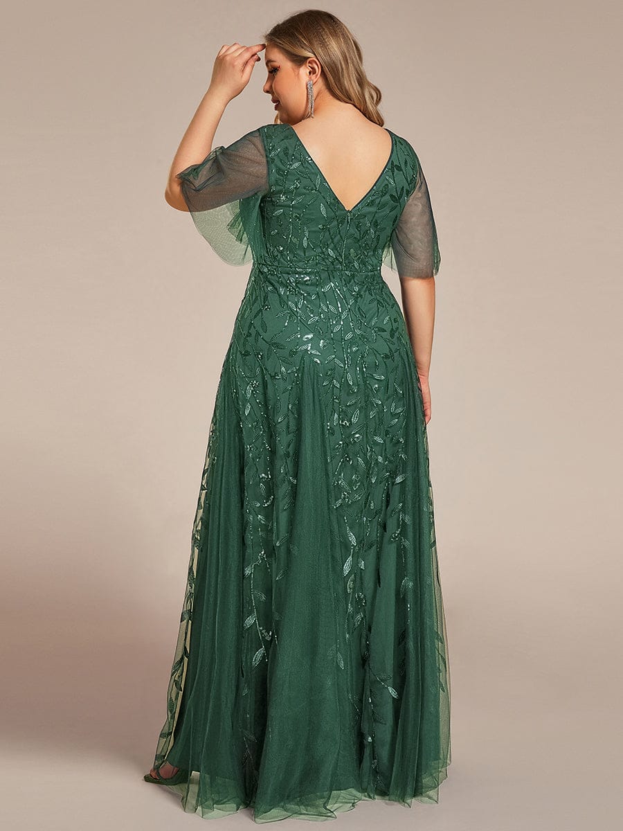 Elegant Ruffle Sleeves Maxi Sequin Mother of the Bride Dress #color_Eucalyptus