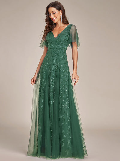 ever ASTRAL|Shimmery Ruffle Sleeves Maxi Sequin Evening Dress
