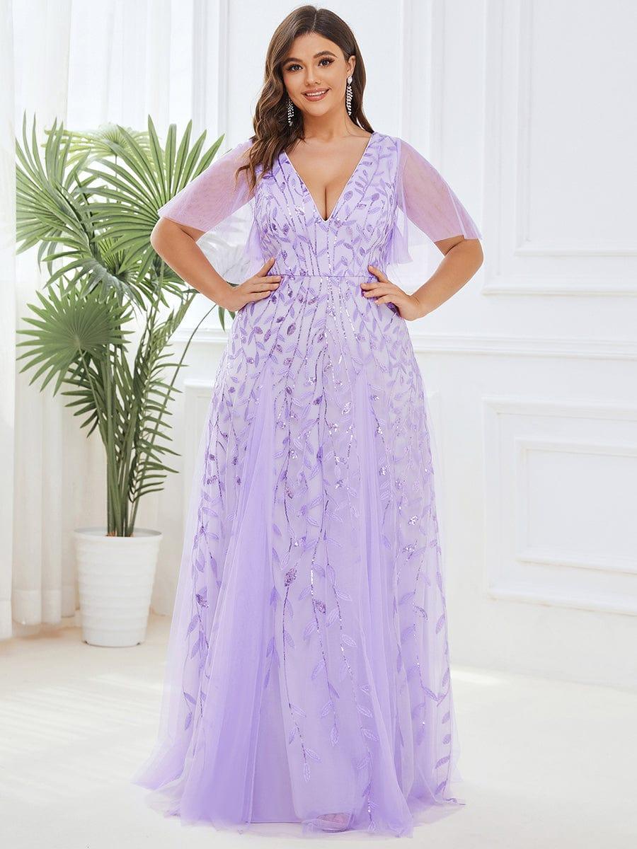 Plus Size Floor Length Formal Evening Gowns for Weddings #color_Lavender 