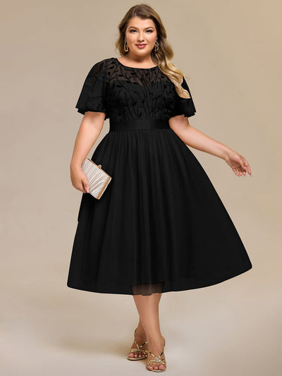 Plus Size Sequin Leaf Midi Evening Dresses #color_Black