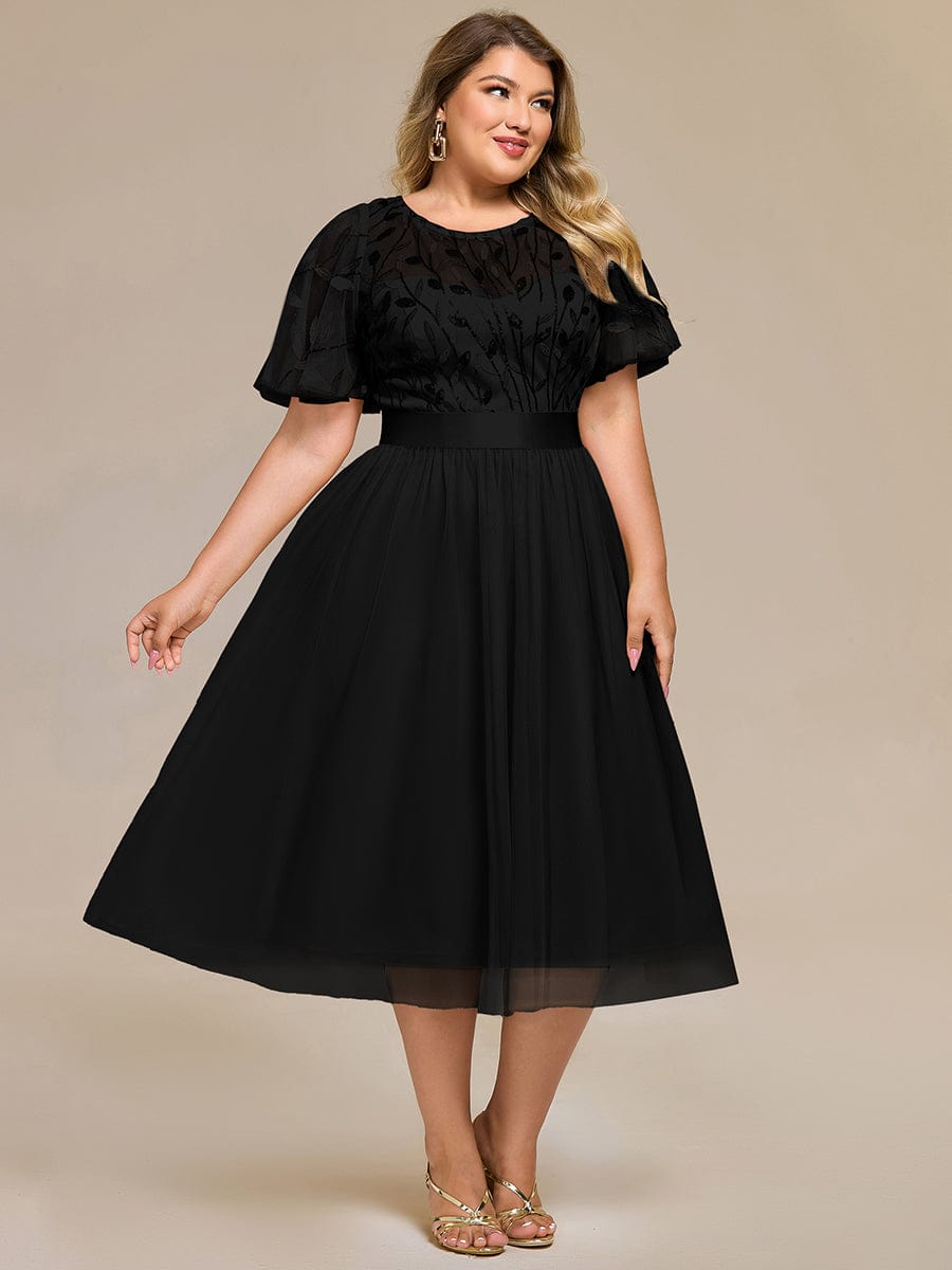 Plus Size Sequin Leaf Midi Evening Dresses #color_Black