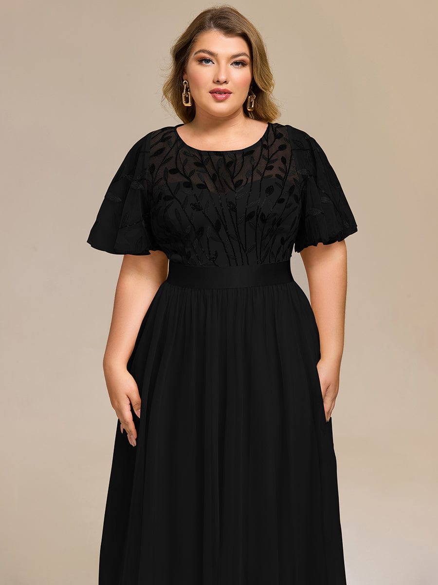 Plus Size Sequin Leaf Midi Evening Dresses #color_Black