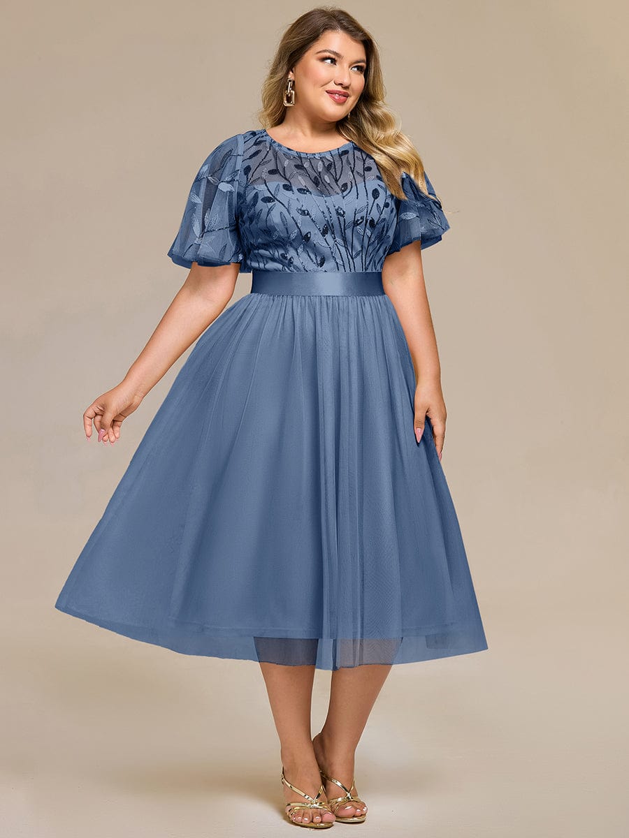 Plus Size Sequin Leaf Midi Evening Dresses #color_Dusty Blue