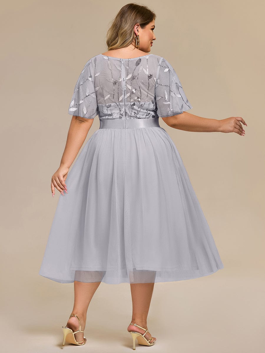 Plus Size Sequin Leaf Wedding Guest Dresses #color_Grey