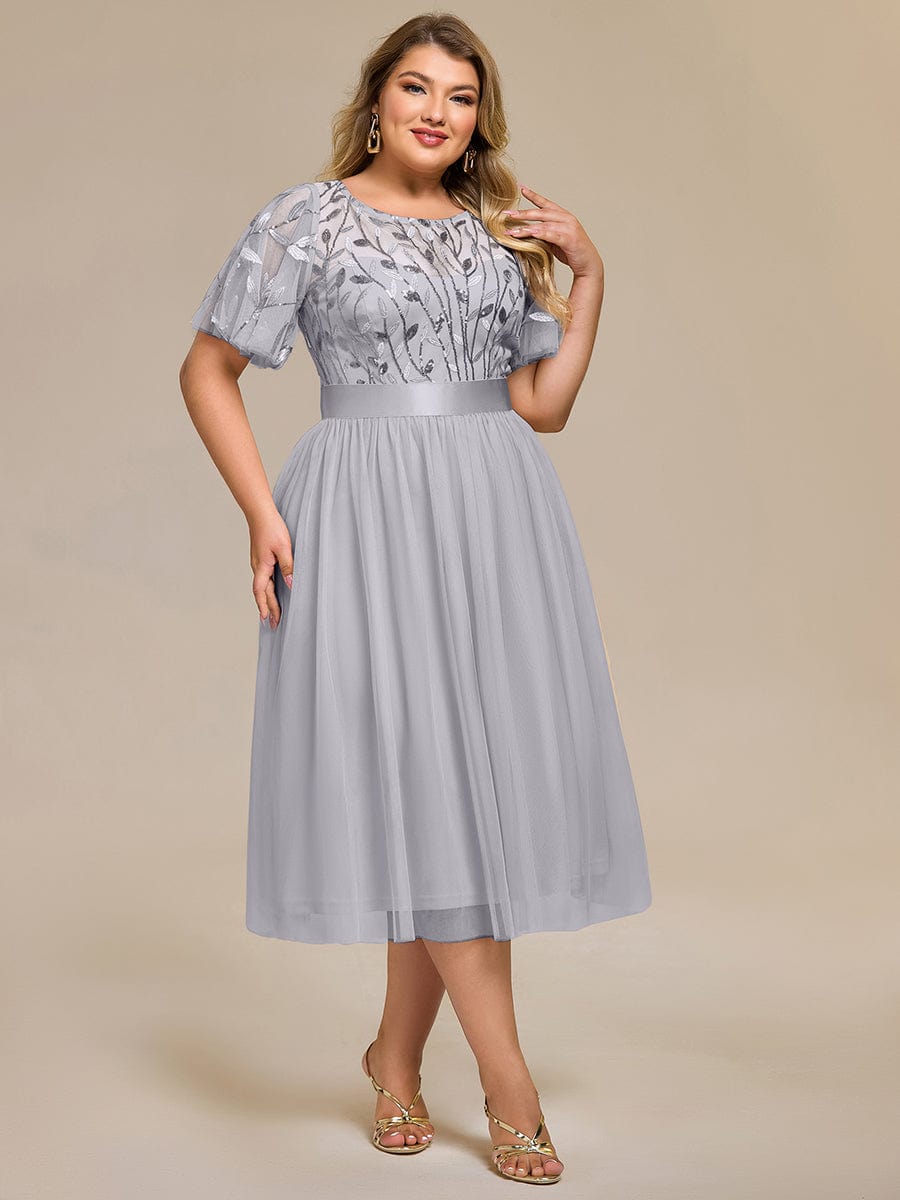 Plus Size Sequin Leaf Wedding Guest Dresses #color_Grey