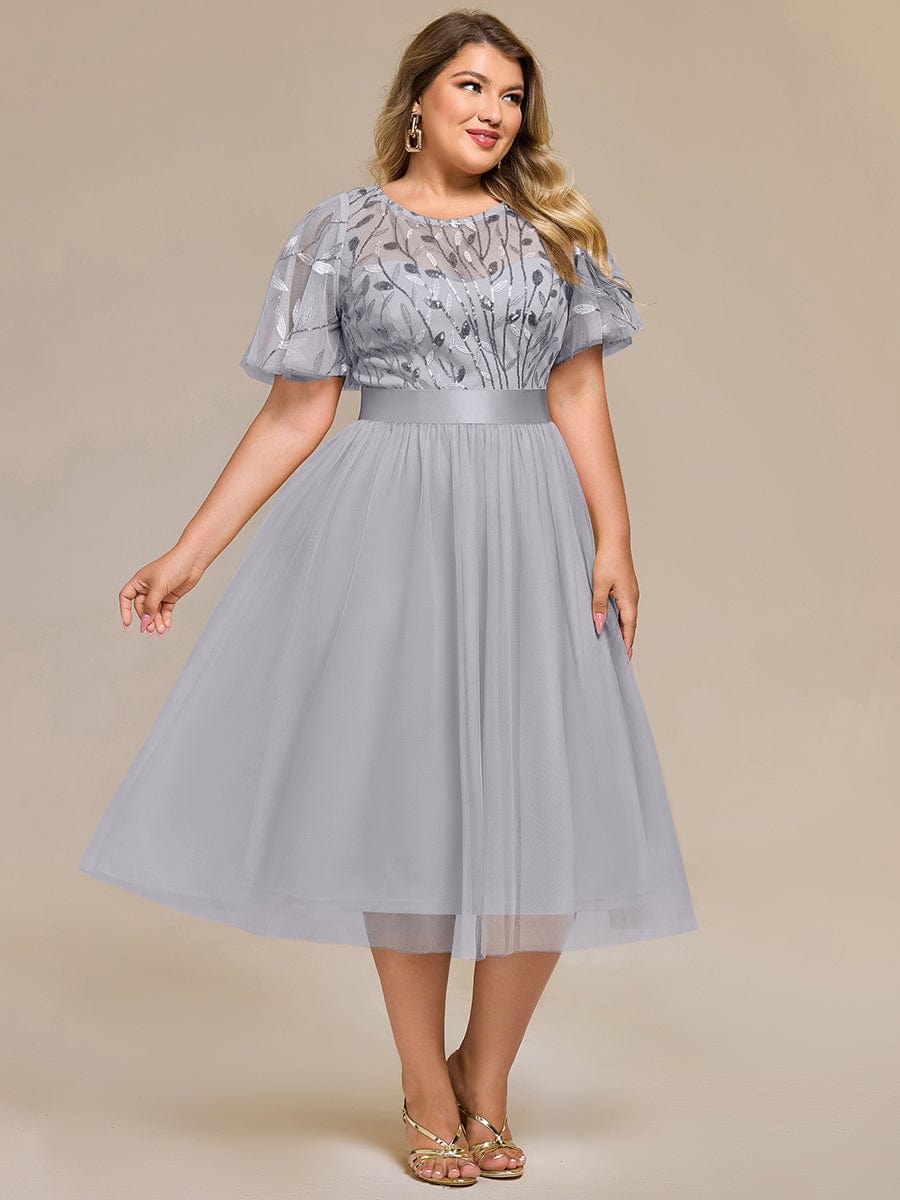 Plus Size Sequin Leaf Wedding Guest Dresses #color_Grey