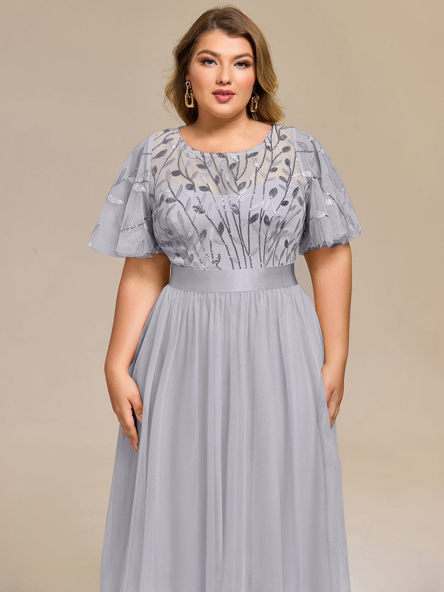 Plus Size Sequin Leaf Wedding Guest Dresses #color_Grey