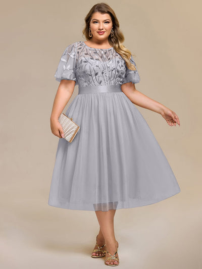 Plus Size Sequin Leaf Wedding Guest Dresses #color_Grey
