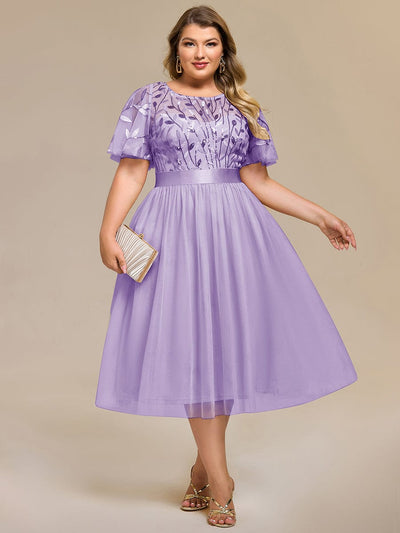 Plus Size Sequin Leaf Midi Evening Dresses #color_Lavender