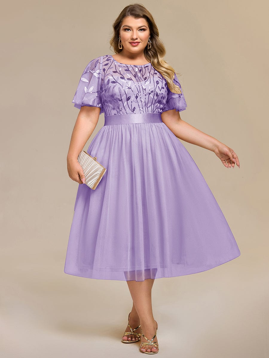 Plus Size Sequin Leaf Midi Evening Dresses #color_Lavender