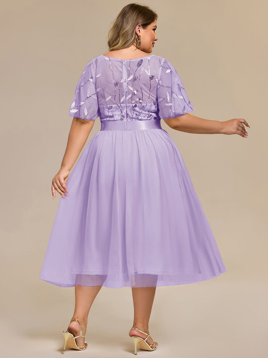 Plus Size Sequin Leaf Midi Evening Dresses #color_Lavender