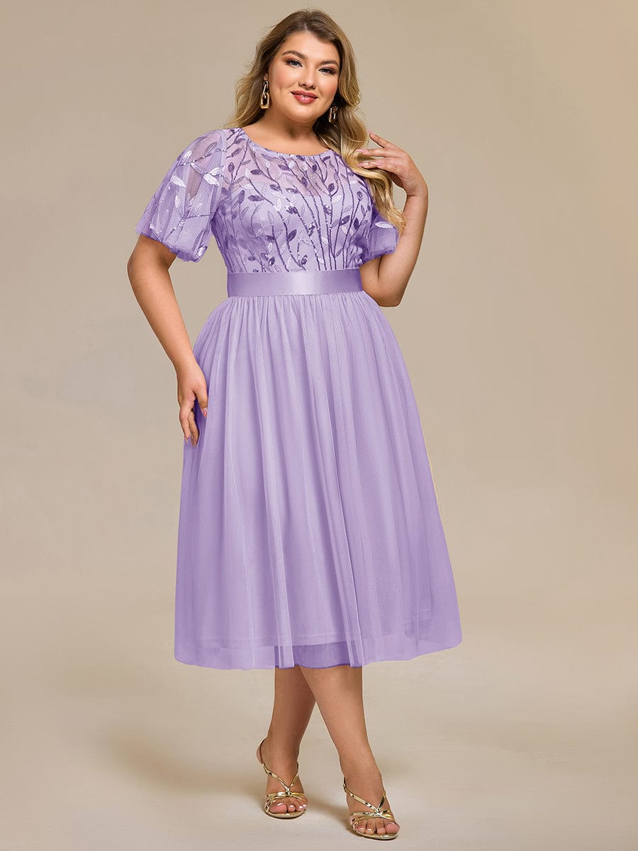 Plus Size Sequin Leaf Midi Evening Dresses #color_Lavender
