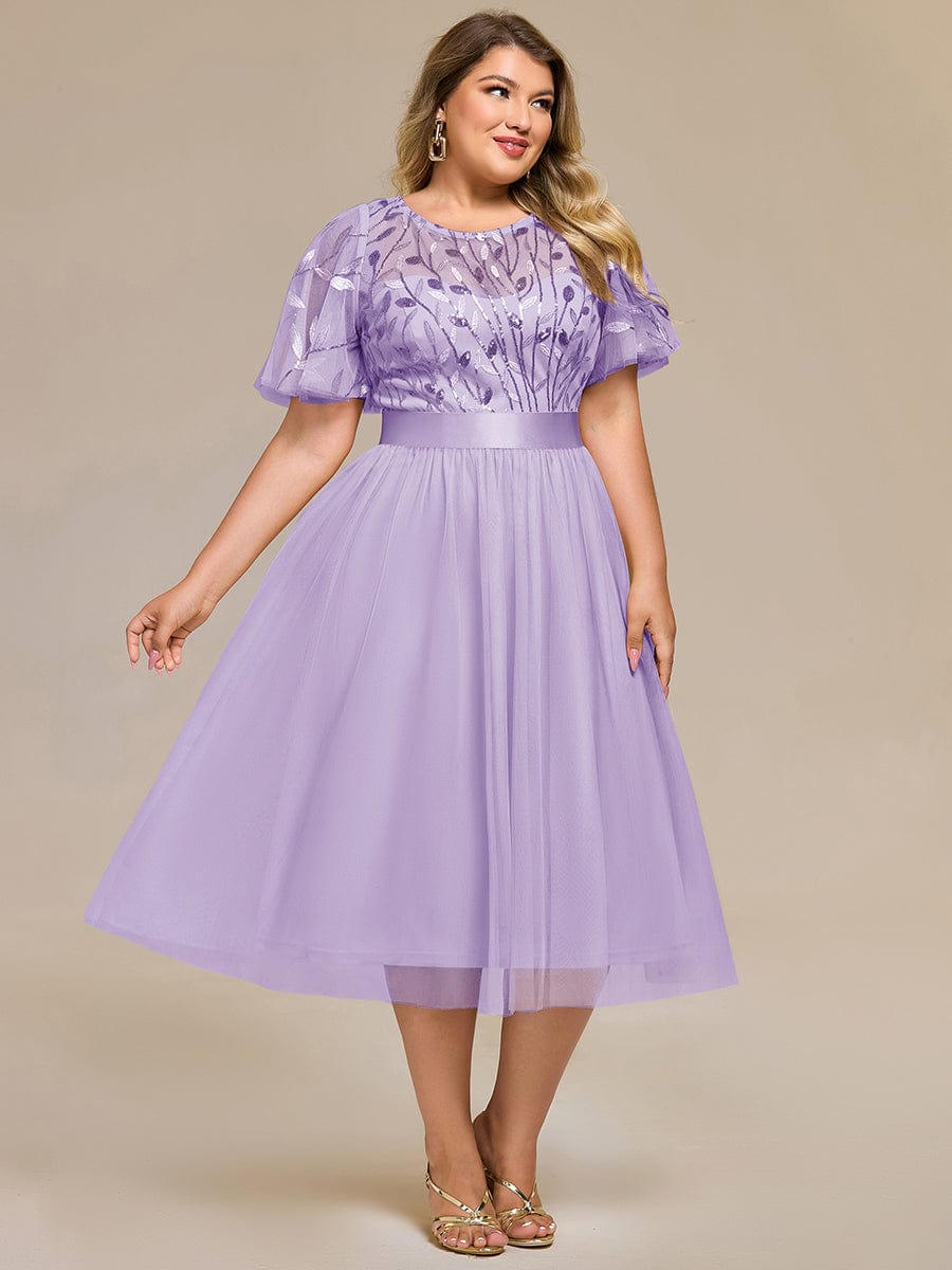 Plus Size Sequin Leaf Midi Evening Dresses #color_Lavender