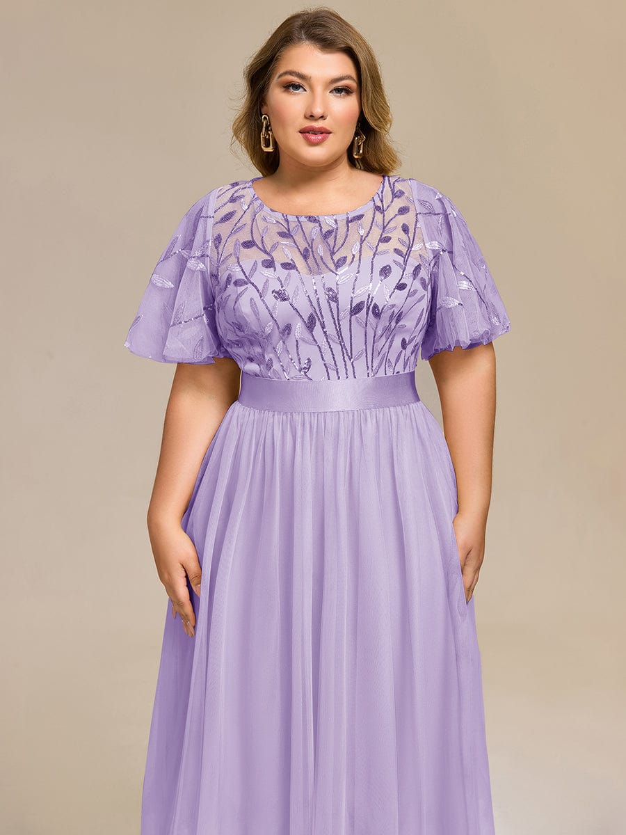 Plus Size Sequin Leaf Midi Evening Dresses #color_Lavender