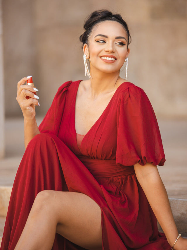 pretty MADISON|Plus Size V-Neck Front Slit Chiffon Evening Dress Fan Photos 2
