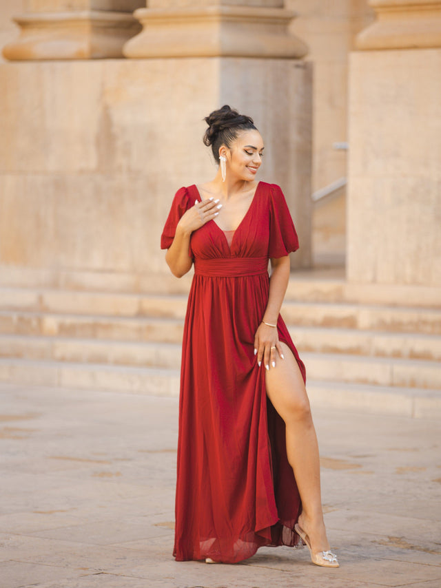 pretty MADISON|Plus Size V-Neck Front Slit Chiffon Evening Dress Fan Photos 1
