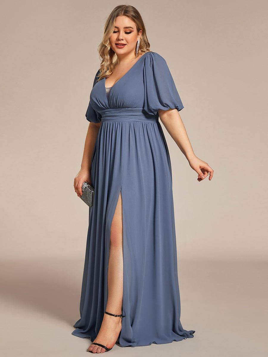 Custom Size V-Neck Front Slit Chiffon Evening Dress #Color_Dusty Blue