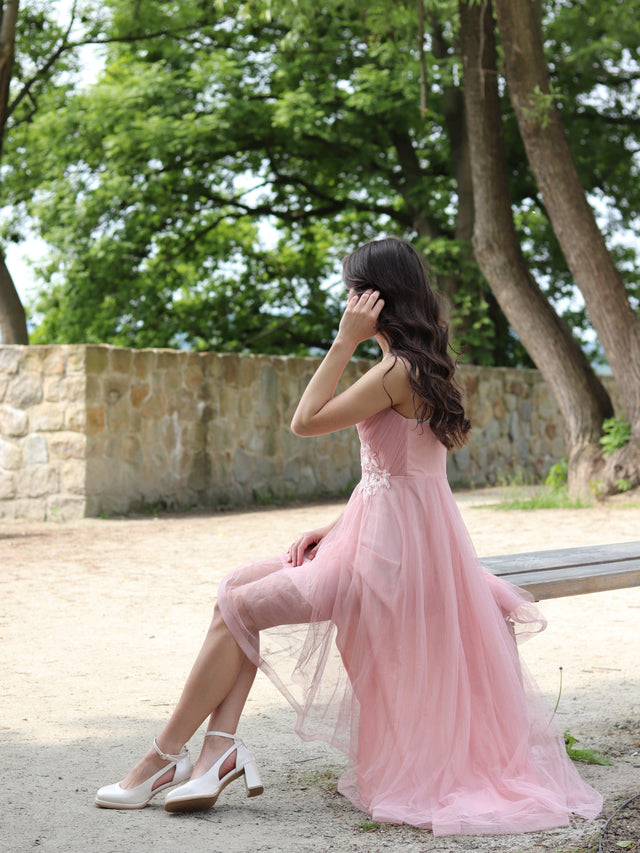 Stylish Floral Embroidered Waist High-Low Prom Dress Fan Photos 2
