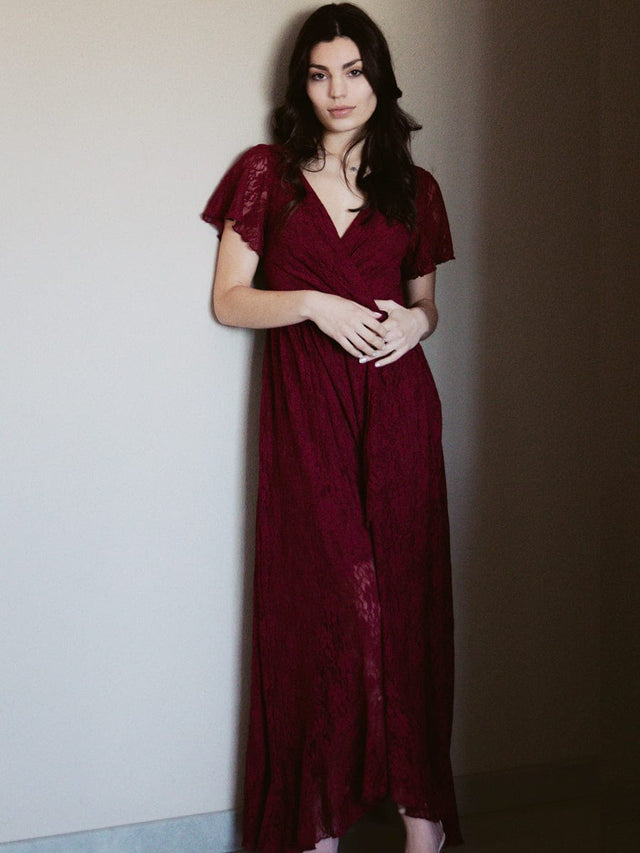 ever ELISE|Pleated V-Neck Lace Formal Evening Dress Fan Photos 11

