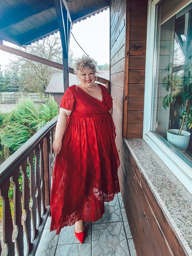 pretty ELISE|Plus Size Ruffled Lace Formal Evening Dress Fan Photos 3
