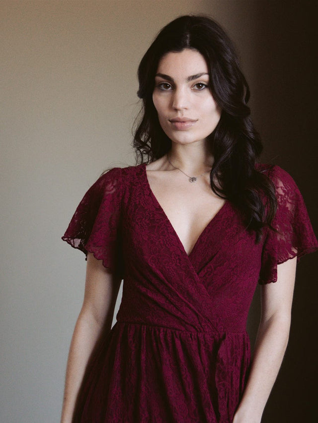 ever ELISE|Pleated V-Neck Lace Formal Evening Dress Fan Photos 13
