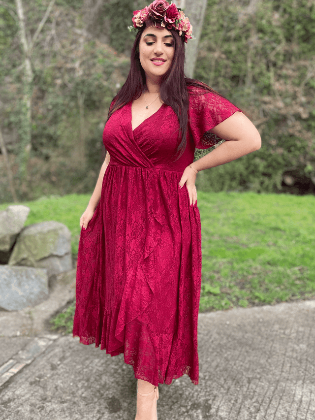 pretty ELISE|Plus Size Ruffled Lace Formal Evening Dress Fan Photos 12
