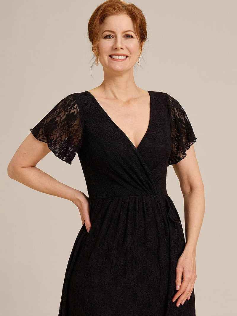Wedgewood Mother Of The Bride Dress Sheath V-Neck Short Sleeves Ruffles Lace Mother Of Bride Dress