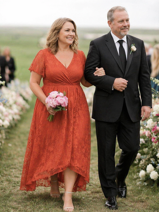 pretty ELISE|Plus Size Ruffled Lace Formal Evening Dress Fan Photos 9
