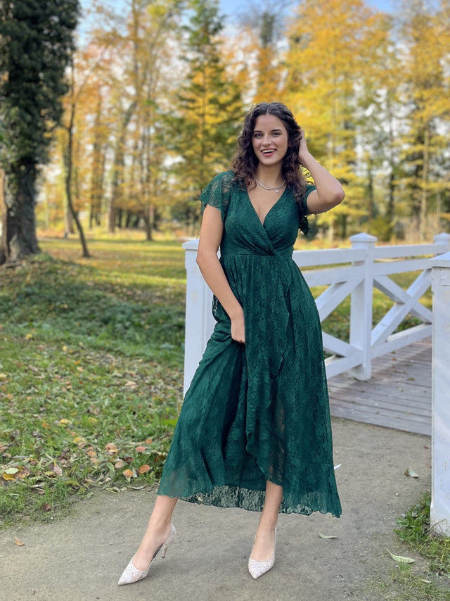 pretty ELISE|Plus Size Ruffled Lace Formal Evening Dress Fan Photos 16
