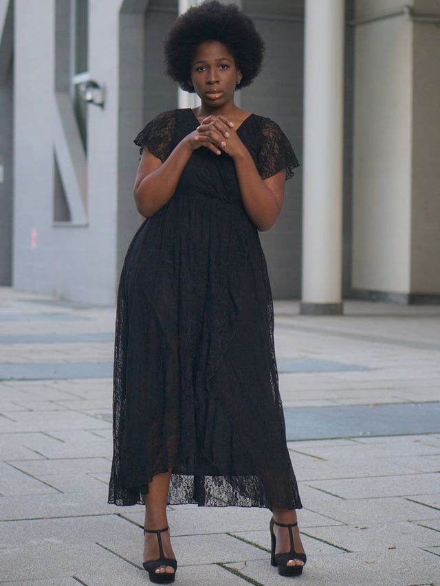 pretty ELISE|Plus Size Ruffled Lace Formal Evening Dress Fan Photos 14
