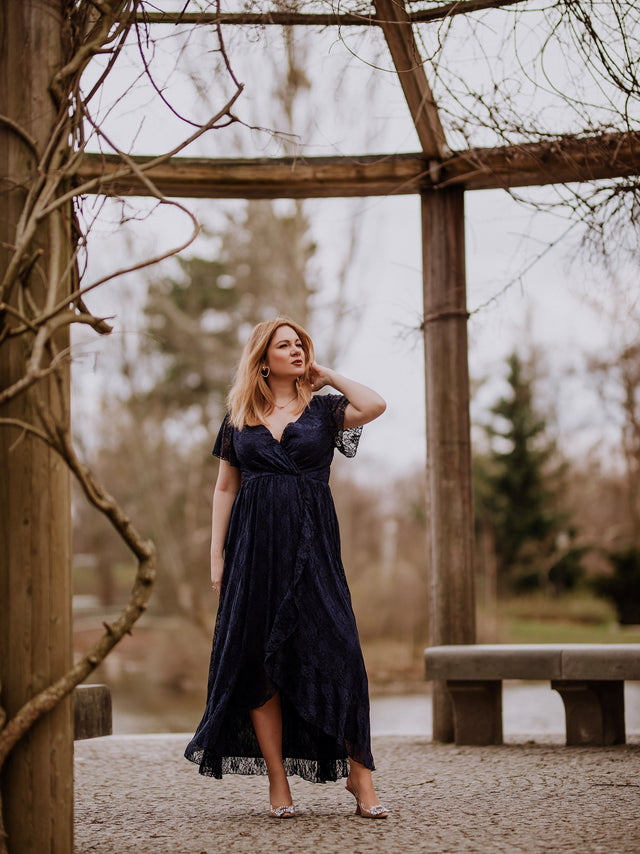 pretty ELISE|Plus Size Ruffled Lace Formal Evening Dress Fan Photos 10
