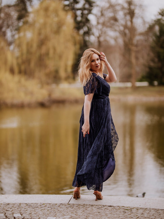 pretty ELISE|Plus Size Ruffled Lace Formal Evening Dress Fan Photos 11
