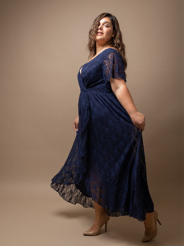 pretty ELISE|Plus Size Ruffled Lace Formal Evening Dress Fan Photos 8
