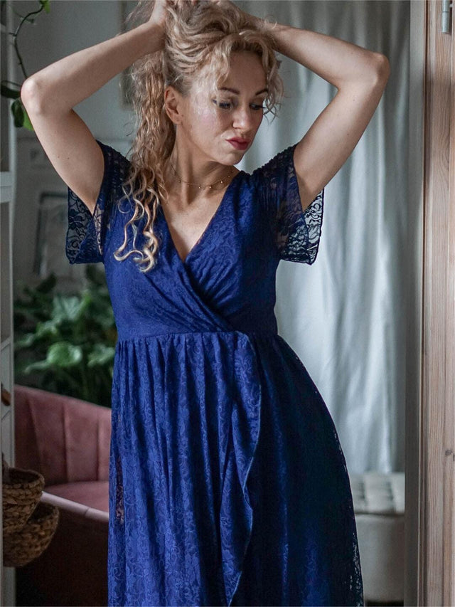 ever ELISE|Pleated V-Neck Lace Formal Evening Dress Fan Photos 9
