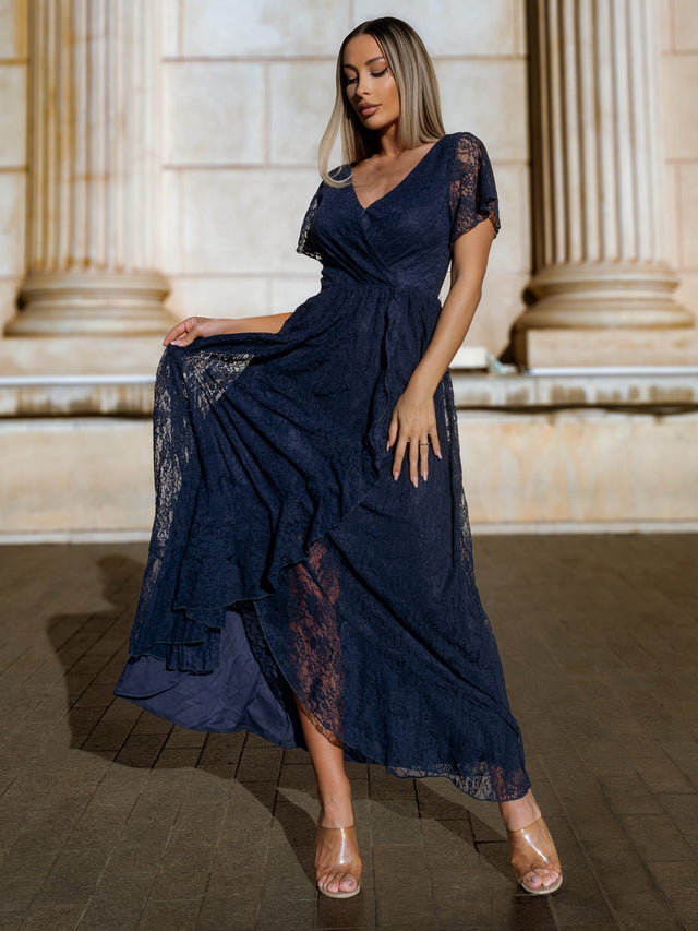 pretty ELISE|Plus Size Ruffled Lace Formal Evening Dress Fan Photos 15
