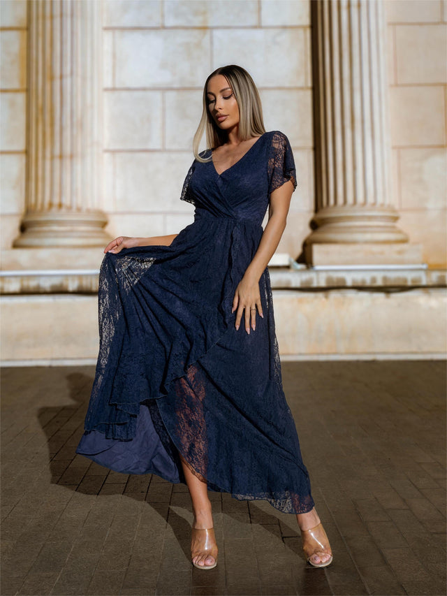 ever ELISE|Pleated V-Neck Lace Formal Evening Dress Fan Photos 19
