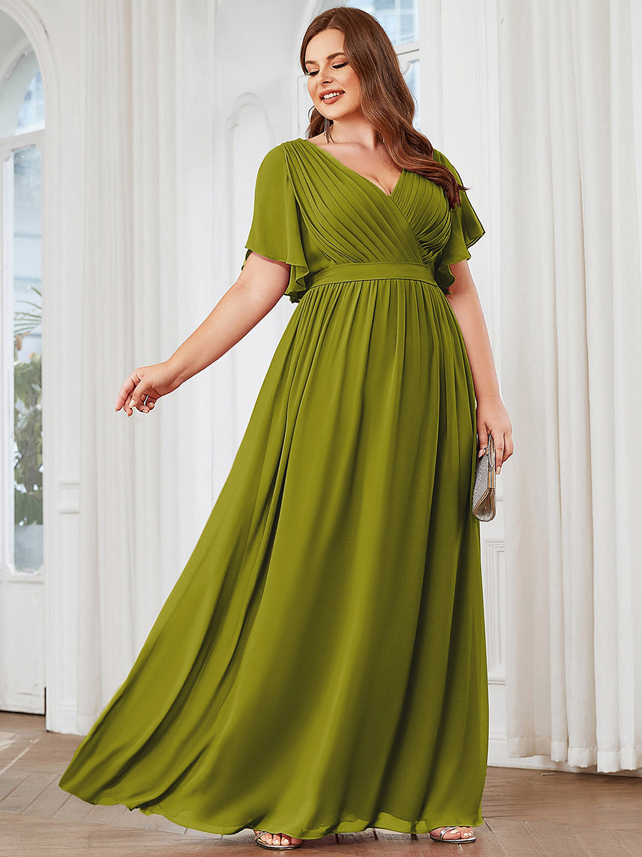 A-Line Pleated Chiffon Tie-Waist Evening Dress #color_Citron