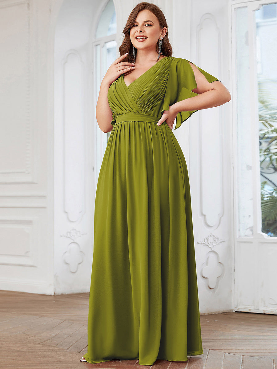A-Line Pleated Chiffon Tie-Waist Evening Dress #color_Citron