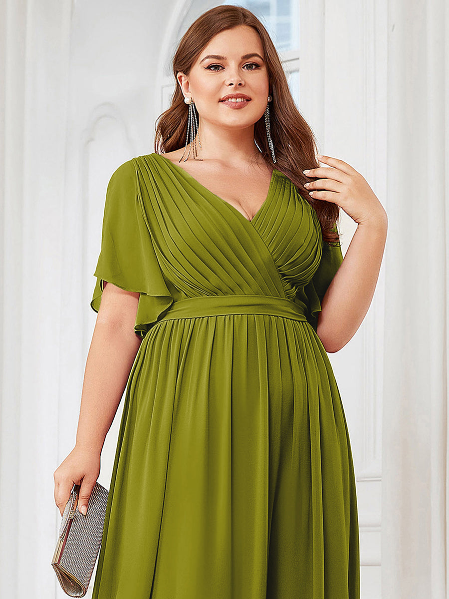A-Line Pleated Chiffon Tie-Waist Evening Dress #color_Citron