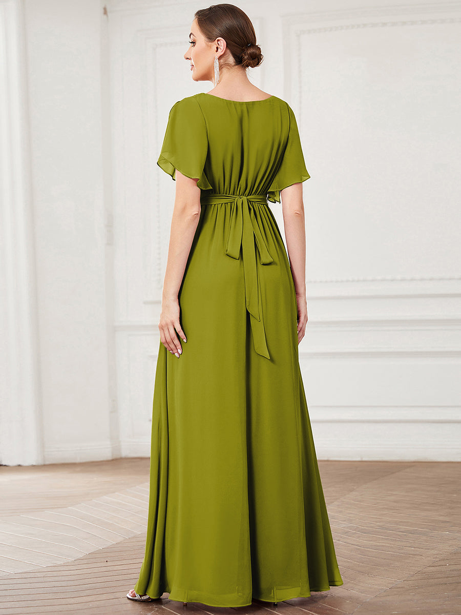 A-Line Pleated Chiffon Tie-Waist Evening Dress #color_Citron
