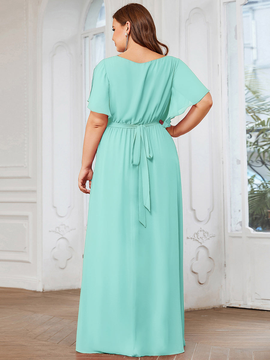 Plus Size Pleated Tie-Waist Chiffon Bridesmaid Dress #color_Pastel blue