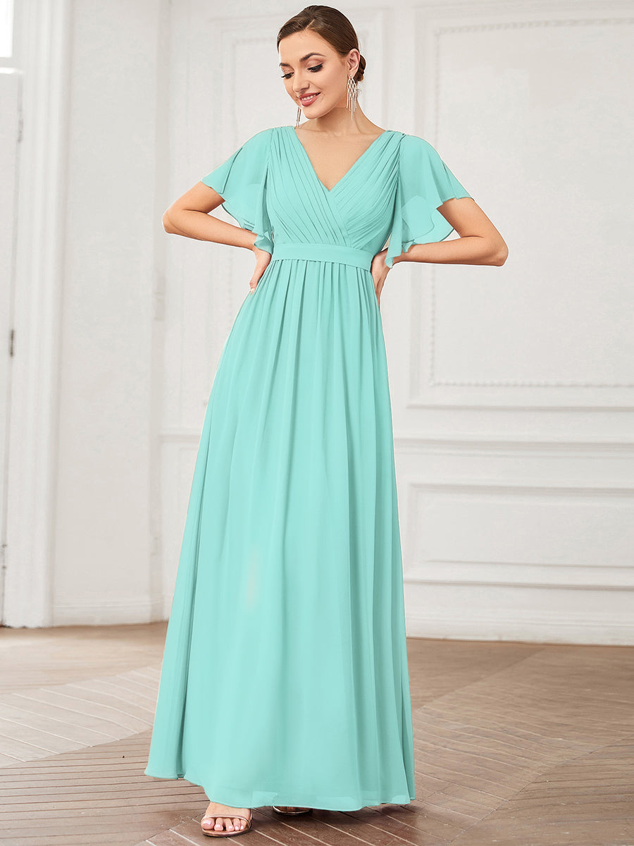 A-Line Pleated Chiffon Tie-Waist Bridesmaid Dress #color_Pastel blue