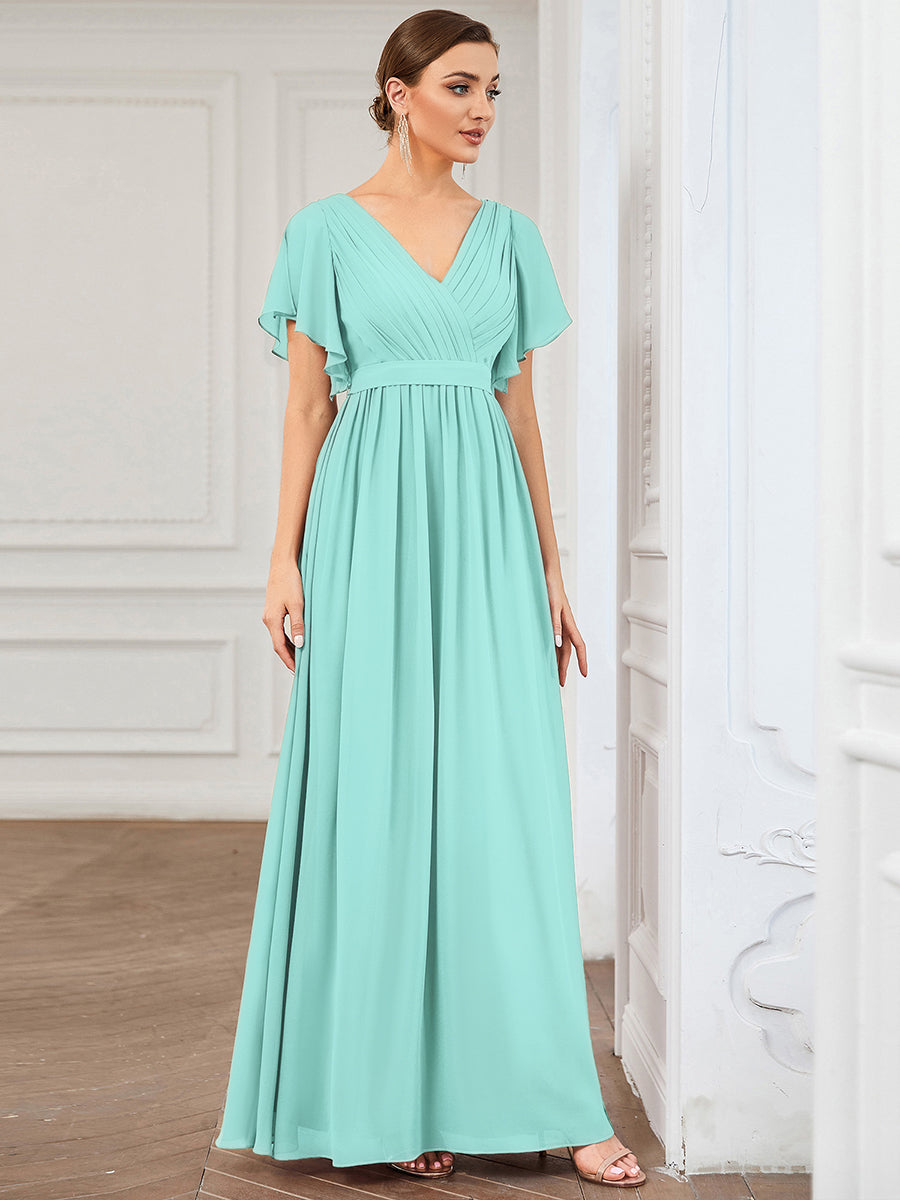 A-Line Pleated Chiffon Tie-Waist Bridesmaid Dress #color_Pastel blue