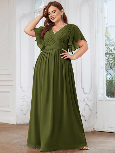pretty LEORA|Plus Size Pleated Tie-Waist Chiffon Bridesmaid Dress