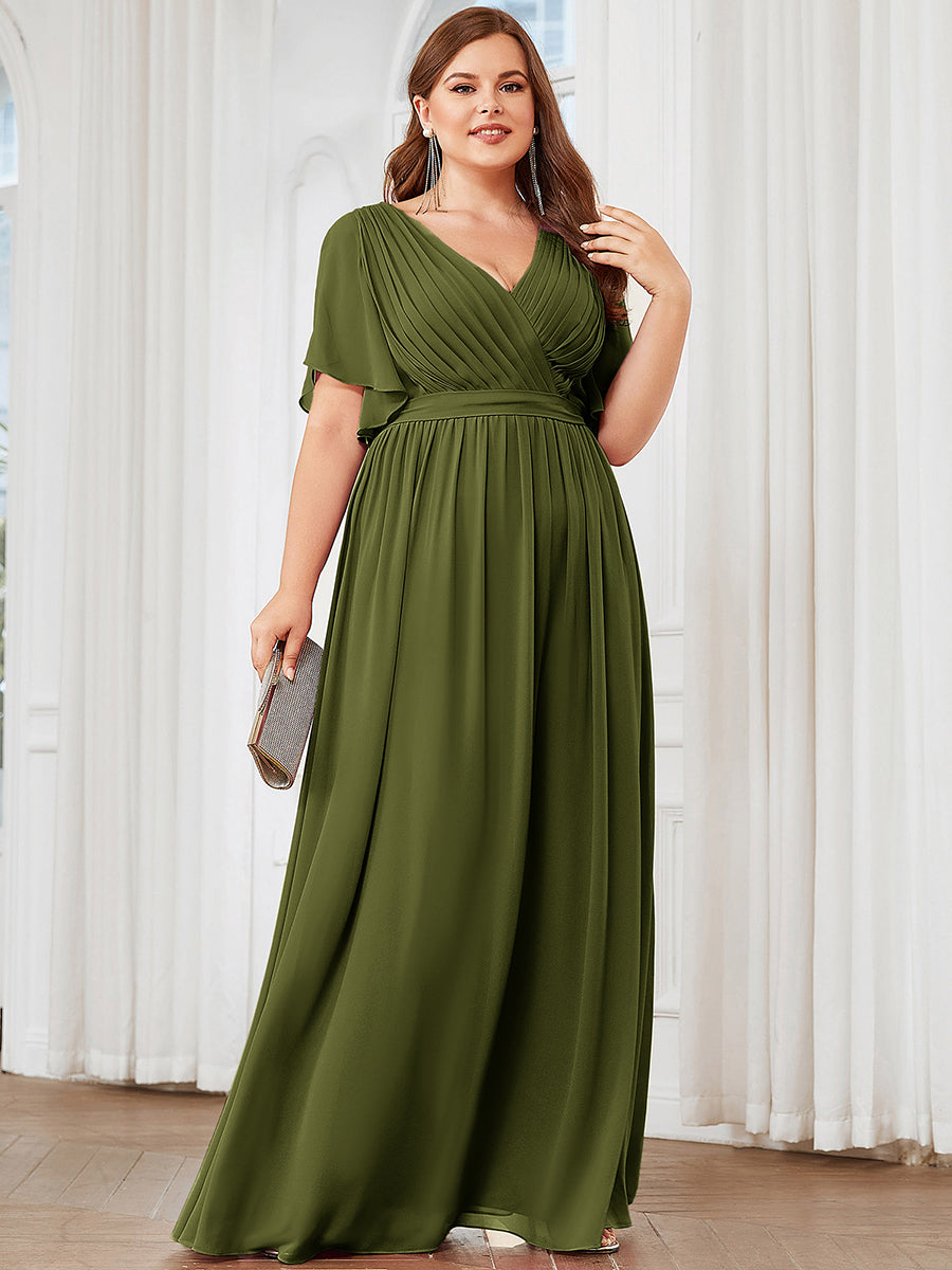 A-Line Pleated Chiffon Tie-Waist Bridesmaid Dress #color_Olive Green