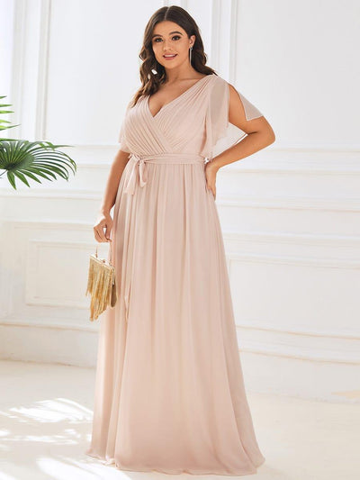 Plus Size Pleated Tie-Waist Chiffon Bridesmaid Dress #color_Blush